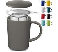 Cosumy Tasse à Thé avec Infuseur et Couvercle 400ml Grand - Céramique - Reste Chaud Longtemps (Anthracite)