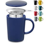Cosumy Tasse à Thé avec Infuseur et Couvercle 400ml Grand - Céramique - Reste Chaud Longtemps (Bleu Profond)