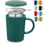 Cosumy Tasse à Thé avec Infuseur et Couvercle 400ml Grand - Céramique - Reste Chaud Longtemps (Sarcelle foncée)