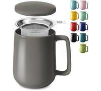 Cosumy Tasse à Thé avec Infuseur et Couvercle 500ml Grand - Céramique - Reste Chaud Longtemps - Anthracite