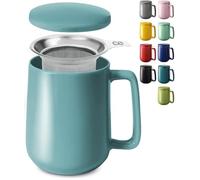 Cosumy Tasse à Thé avec Infuseur et Couvercle 500ml Grand - Céramique - Reste Chaud Longtemps - Bleu Aqua
