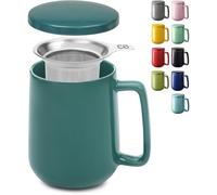 Cosumy Tasse à Thé avec Infuseur et Couvercle 500ml Grand - Céramique - Reste Chaud Longtemps - Bleu-vert