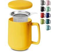 Cosumy Tasse à Thé avec Infuseur et Couvercle 500ml Grand - Céramique - Reste Chaud Longtemps (Jaune)