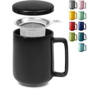 Cosumy Tasse à Thé avec Infuseur et Couvercle 500ml Grand - Céramique - Reste Chaud Longtemps - Noir