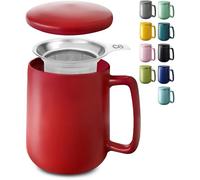 Cosumy Tasse à Thé avec Infuseur et Couvercle 500ml Grand - Céramique - Reste Chaud Longtemps - Rouge