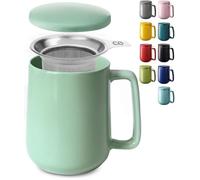 Cosumy Tasse à Thé avec Infuseur et Couvercle 500ml Grand - Céramique - Reste Chaud Longtemps (Turquoise)