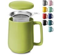 Cosumy Tasse à Thé avec Infuseur et Couvercle 500ml Grand - Céramique - Reste Chaud Longtemps - Vert Matcha