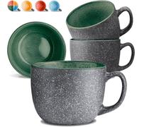 Cosumy Tasses à Café en Céramique - Lot de 4 Tasses 350 ml - Grès Épais avec Émail Réactif Fait Main - Garde la Chaleur Plus Longtemps (Vert)