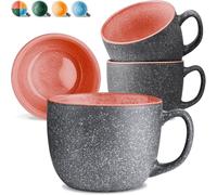 Cosumy Tasses à Café en Céramique - Lot de 4 Tasses 350 ml - Grès Épais avec Émail Réactif Fait Main - Garde la Chaleur Plus Longtemps (Rouge)