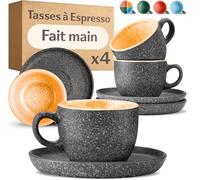 Cosumy Tasses à Espresso avec Soucoupes, Lot de 4-90 ml en Céramique, Grès Épais avec Émail Réactif Fait Main - Garde la Chaleur Plus Longtemps (Jaune)