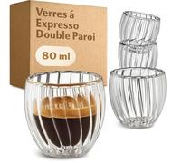 Cosumy Tasses à Expresso Double Paroi 80ml - Set de 4 Tasses - Design élégant à cannelures avec effet de flottement - Résistant au lave-vaisselle