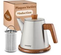 Cosumy Théière avec Filtre et Sous-Verres 1,2 litre - Bouilloire Pour induction et autres plaques de cuisson - Acier Inoxydable et Bois FSC
