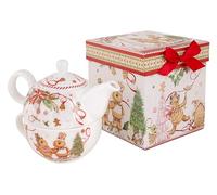 Cosy Home Coffret Cadeau Noël Thé en Porcelaine, Rouge/Blanc, 1 4X14Xh15Cm