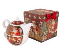 Cosy Home Coffret Cadeau Noël Thé en Porcelaine,Rouge/Vert, 14X 14Xh15Cm
