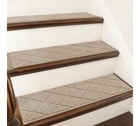 Cosy HOMEER Lot de 4 Tapis antidérapants pour escaliers en Bois, 71 x 23 cm, pour Enfants et Chiens, Envers en TPE 100% Polyester - Beige