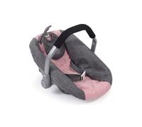 Cosy pour poupee jusqu'a 50 cm Rose et Gris - Siege auto Porte poupon - Avec Ceinture - Accessoire - Set Jouet Fille + Carte