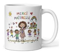 COSY & SIP Mug Merci maîtresse dessin d'enfant - Cadeau de fin d’année scolaire - Tasse colorée enseignante - Céramique avec boîte cadeau