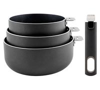 Cosy & Trendy Batterie de cuisine en Aluminium, anti-adhésive, manche amovible, 4 pièces, sans PFAS, Tous feux dont induction, Noir