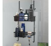 COSYLAND Étagère de Douche à Suspendre - Panier de Douche sans Perçage en Acier Inoxydable - Rangement Douche Suspendu avec Crochets pour Porte en Verre - Antirouille, Noir