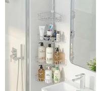COSYLAND Etagere Salle de Bain sans Percage, Etagere Douche sans Percage Telescopique d'angle, Rangement et Organisation de la Salle de Bain, Rangement Douche, 4 Niveaux, 85-316 cm, Argent