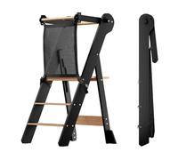 COSYLAND Marchepied Pliable pour Enfant - Tabouret de Cuisine Peu encombrant avec Filet de Protection - Tour Debout réglable en Hauteur avec Bloc de stabilisation (Noir et Naturel)