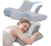 COSYLAND Oreiller Ergonomique Cervical Mémoire de Forme - Coussin Cervicales Douloureuses, Modèle Papillon avec Cavités d’Oreilles, Soutien pour la Nuque, Housse Lavable, Gris