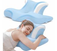 COSYLAND Oreiller Mémoire de Forme pour Dormeurs Latéraux - Oreiller Ergonomique Cervical pour la Nuque, Cavités pour Les Oreilles, Mousse à Rebond Lent, Housse Amovible et Lavable, Bleu Ciel