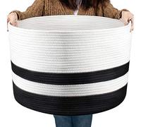 COSYLAND Panier à Linge 40L en Corde de Coton, Corbeille à Linge Sale avec Poignées 40x40x25.5cm, Bac de Rangement pour Vêtements, Jouets, Serviettes - Pour Chambre ou Salle de Bain - Noir