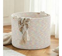 COSYLAND Panier à Linge Rond 88L en Corde de Coton, Grande Corbeille à Linge et Panier de Rangement avec Poignées, pour Linge Sale, Chambre et Buanderie, 56 x 36 cm, Couleurs Candy