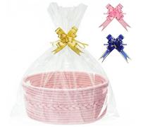 COSYLAND Panier Cadeau Vide: Rose Clair 33 x 23 x 14 cm Corde Coton | 65% Coton 35% Polyester Tressé, Sac Cadeau et Nœud Inclus, Deux Poignées Latérales, Pour Chambre d'Enfant