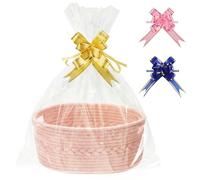 COSYLAND Panier Cadeau Vide: Rose Grisé 30 x 20 x 13 cm Corde Coton | 65% Coton 35% Polyester Tressé, Sac Cadeau et Nœud Inclus, Deux Poignées Latérales, Pour Chambre d'Enfant