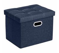 COSYLAND Pouf de Rangement Pliable en Lin avec Couvercle - Banc Coffre Multifonction 43 x 33 x 33 cm - Tabouret Repose-Pieds 150kg - Ottoman de Salon Espace de Stockage Caché, Bleu