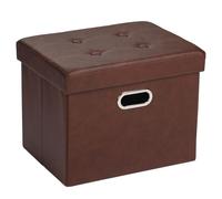 COSYLAND Pouf de Rangement Pliable en Similicuir avec Couvercle - Banc Coffre Multifonction 43x38x38cm - Tabouret Repose-Pieds 200kg - Ottoman de Salon Espace de Stockage Caché, Rouge-Brun