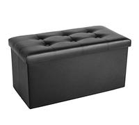 COSYLAND Pouf de Rangement Pliable en Similicuir - Ottoman avec Couvercle 76x38x38 cm, Banc Coffre Repose-Pieds 200 kg, Tabouret de Salon avec Espace de Stockage Caché - Noir