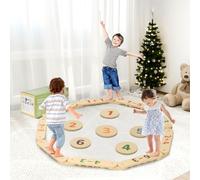 COSYLAND Poutre Équilibre Enfant Parcours Motricité Bébé Bois Montessori Double Face 7 Jeux avec 6 Pierres D'Équilibre Idéal 1 an Et Plus Cadeau Éducatif avec Sac De Rangement Et Coffret-Cadeau