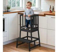COSYLAND Tour d’Apprentissage Montessori pour Enfants, Sûre et Stable Tour d’Observation Enfant, Chaise d’Apprentissage Montessori à Partir de 18 Mois, Bambou Learning Tower - Couleur Noire