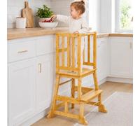 COSYLAND Tour d’Apprentissage Montessori pour Enfants, Sûre et Stable Tour d’Observation Enfant, Chaise d’Apprentissage Montessori à Partir de 18 Mois, Learning Tower - Couleur Naturelle