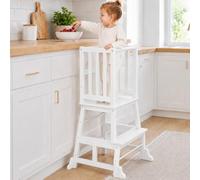 COSYLAND Tour d’Apprentissage Montessori pour Enfants, Sûre et Stable Tour d’Observation Enfant, Chaise d’Apprentissage Montessori à Partir de 18 Mois, Bambou Learning Tower - Couleur Blanche
