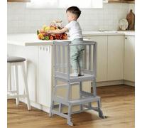 COSYLAND Tour d Observation Enfant, Tour d'observation Montessori Durable, Sûr et Sécurisé Tour d'apprentissage Bebe en Bambou, Chaise Montessori Enfant À Partir de 18 Mois - Gris