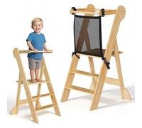 COSYLAND Tour d’Observation Montessori Enfant Pliable - Tour d’Apprentissage Bébé Réglable en Hauteur, Chaise d’Apprentissage en Bois à Partir de 1 an, Kitchen Helper - Naturel