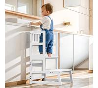COSYLAND Tour d’Observation Montessori pour Enfant - Chaise d’Apprentissage Bébé Sécurisée, Tabouret en Forme Nuage Antidérapant pour Salle de Bain, Toilettes et Chambre - Blanc