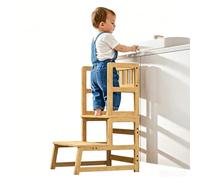 COSYLAND Tour d’Observation Montessori pour Enfant - Chaise d’Apprentissage Bébé Sécurisée, Tabouret en Forme Nuage Antidérapant pour Salle de Bain, Toilettes et Chambre - Coloris Naturel