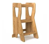 COSYLAND Tour d Observation Montessori Réglable en Hauteur pour Enfants de 18 Mois à 6 Ans, Chaise d Apprentissage en Bois Sécurisée, Design en forme de R Stable et Moderne, Idéale pour Bébé - Naturel