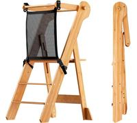 COSYLAND Tour D'observation Enfant Pliable Montessori 2 Hauteurs Réglables, Bambou Naturel Tour D'apprentissage Sécurisée Avec Angles Anti-bascule Chaise Learning Tower Pour Enfants de 18 Mois À 6 Ans
