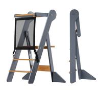 COSYLAND Tour D'observation Enfant Pliable Montessori 2 Hauteurs Réglables, Tour d'apprentissage Sécurisée avec Angles Anti-Bascule Chaise pour Enfants de 18 Mois À 6 Ans - Classic Gray & Natural