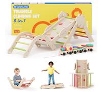 COSYLAND Triangle d’Escalade Montessori 8-en-1 - Arche Pliable en Bois, Parcours de Motricité pour Enfants 1-3 Ans, Structure Stable, Charge 80 kg, Coffret Cadeau Coloré (Chaud)