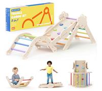 COSYLAND Triangle d’Escalade Montessori 8-en-1 - Arche Pliable en Bois, Parcours de Motricité pour Enfants 1-3 Ans, Structure Stable, Charge 80 kg, Coffret Cadeau Coloré (Classic Rainbow)
