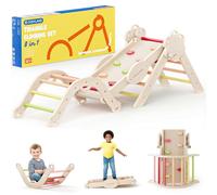 COSYLAND Triangle d’Escalade Montessori 8-en-1 - Arche Pliable en Bois, Parcours de Motricité pour Enfants 1-3 Ans, Structure Stable, Charge 80 kg, Coffret Cadeau Coloré (Chaud)
