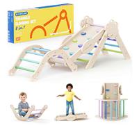 COSYLAND Triangle d’Escalade Montessori 8-en-1 - Arche Pliable en Bois, Parcours de Motricité pour Enfants 1-3 Ans, Structure Stable, Charge 80 kg, Coffret Cadeau Coloré (Froid)