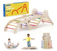 COSYLAND Triangle d’Escalade Montessori 8-en-1 en Bois, Arche Pliable pour Enfants 1-6 Ans, Parcours de Motricité Hauteur Réglable, Charge 80 kg, Boîte Cadeau Colorée (Arc-en-Ciel)